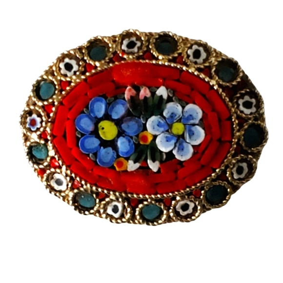 Vintage Jewelry - Vintage Italian Micro Mosaic Floral Pin Brooch